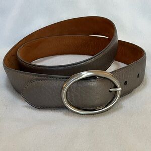 Cole Haan Light Grey Leather Belt with Silver Buckle
